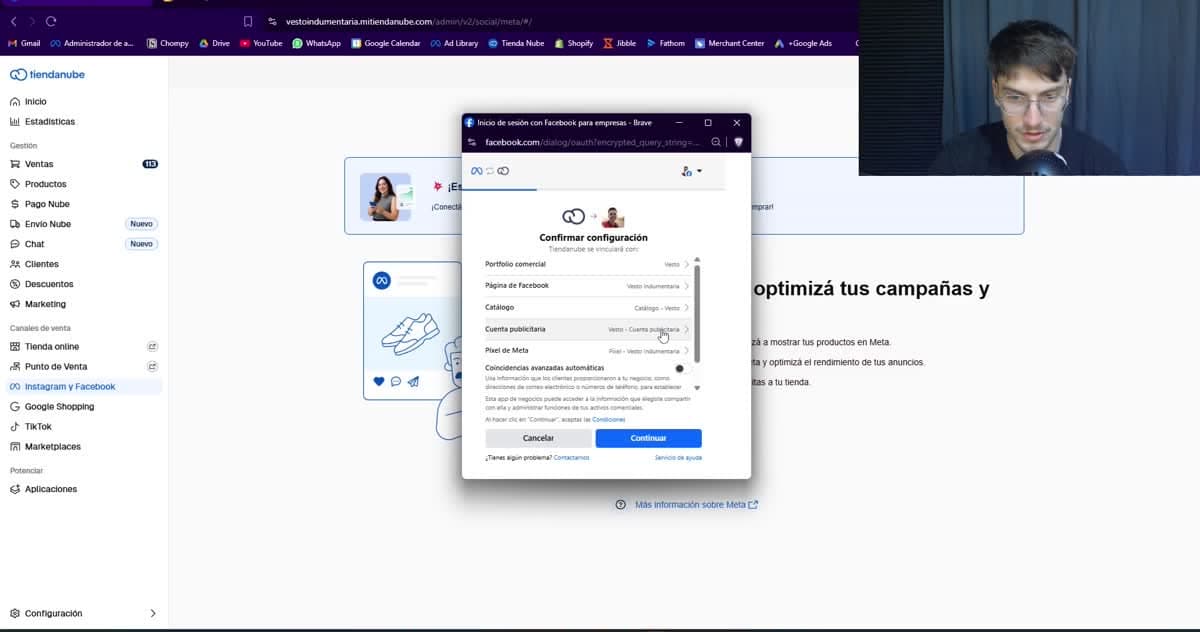 Pantalla de confirmación de configuración de Tiendanube con Meta